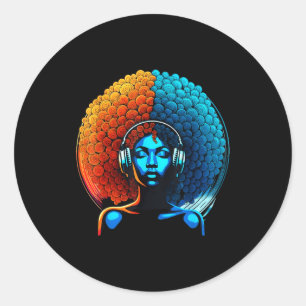 Sticker Rond Funk Afro Rétro Années 80 Fille Disco Âme Américai