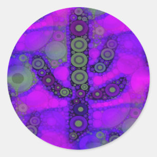 Sticker Rond Funky Bleu Violet Saguaro Cactus Mosaic