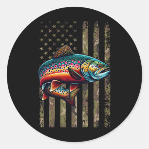 Sticker Rond Funky Brook Trout American Flag Fishing M
