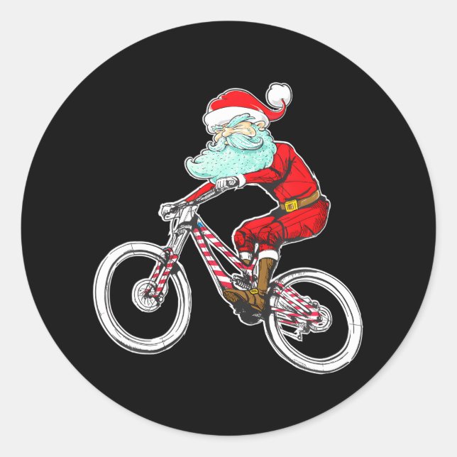 Sticker Rond Funky Christmas Mountain Bike Santa Claus MTB (Devant)