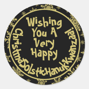 Sticker Rond Funky Christmas Solstice Hanoukka Kwanzaa Black