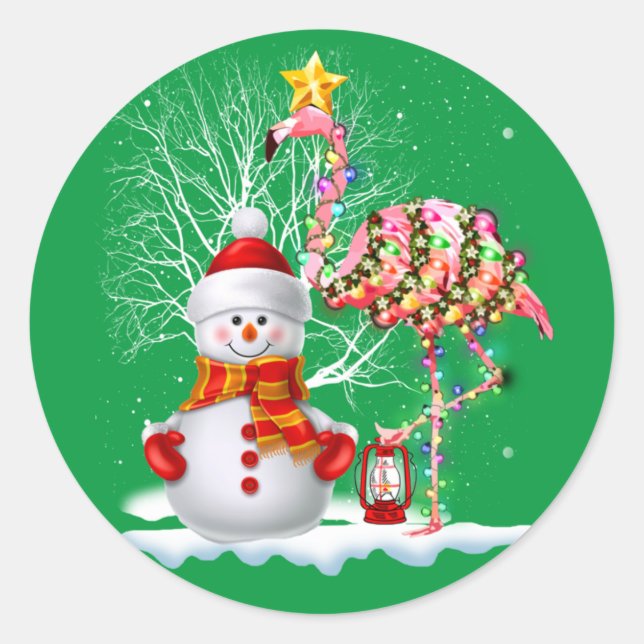 Sticker Rond Funky Christmas Tree Flamant rose Casquette Père N (Devant)