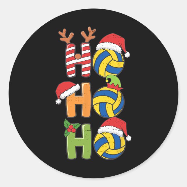 Sticker Rond Funky Christmas Volleyball Ho Ho Ho Volleyball Xma (Devant)