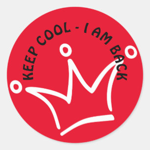 Sticker Rond Funky Crown blanc & KEEP COOL + votre texte