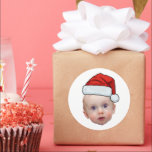 Sticker Rond Funky Custom Face Photo Père Noël Head Christmas<br><div class="desc">Funky Custom Face Photo Père Noël Head Christmas</div>