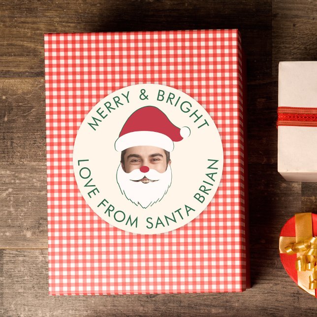 Sticker Rond Funky Custom Face Swap Père Noël Texte de Noël (Créateur téléchargé)