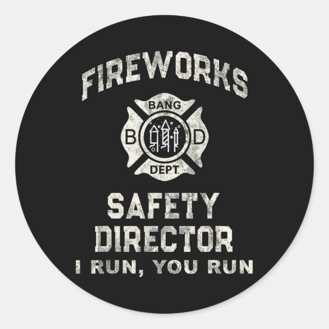 Sticker Rond Funky Fireworks Directeur de la sécurité Boom Squa (Devant)