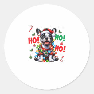 Sticker Rond Funky French Bulldog HO HO Christmas Santa Hat