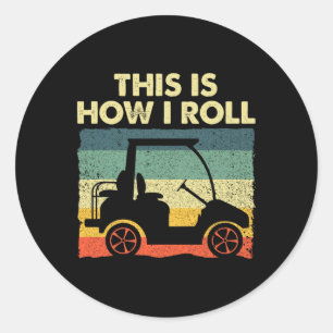 Sticker Rond Funky Golf Cart Design Pour Hommes Femmes Golfeur