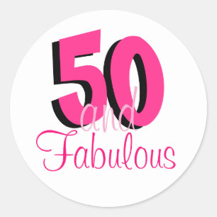 Sticker Rond Funky Hot Pink 50 et Fabuleux anniversaire