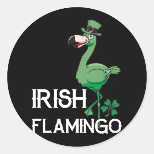 Sticker Rond Funky Irish Flamingo Green Bird St. Pattys Day