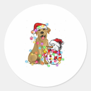 Sticker Rond Funky Labrador Chien Noël Tee Snowman Xmas Ligh