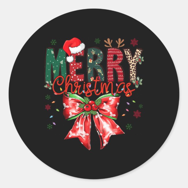 Sticker Rond Funky Noël Coquette Bow Joyeux Noël 1 (Devant)