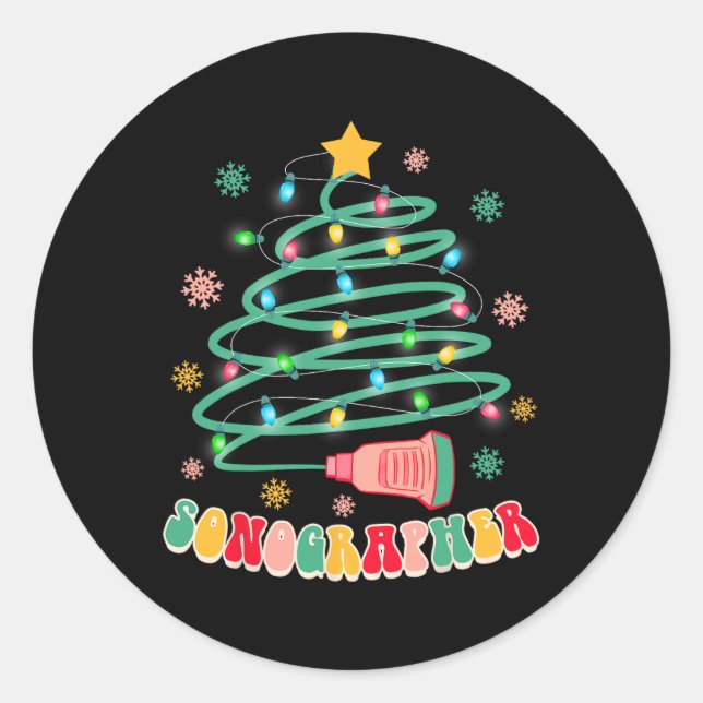 Sticker Rond Funky Noël Vibes Sonographer Ultrasound (Devant)