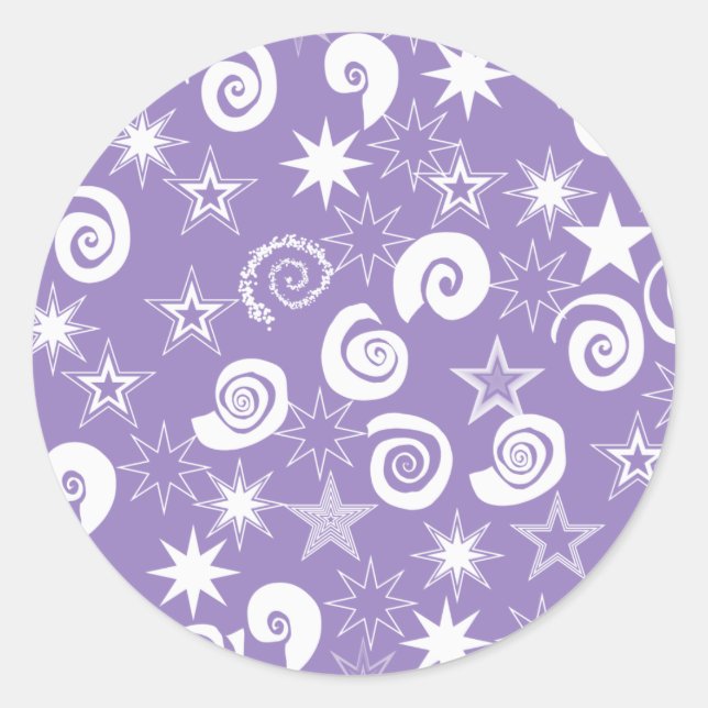 Sticker Rond Funky Purple Stars and Swirls Fun Motif Cadeaux (Devant)