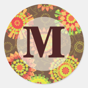 Sticker Rond Funky Retro Mod Abstrait Motif Monogramme