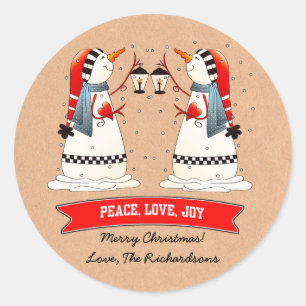 Sticker Rond Funky Snowmen Custom Christmas