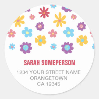 Sticker Rond Funky Spring Flower Motif Adresse de retour