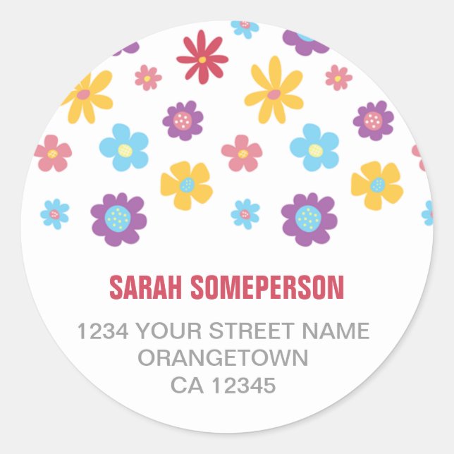 Sticker Rond Funky Spring Flower Motif Adresse de retour (Devant)