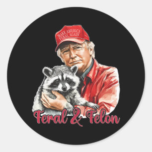 Sticker Rond Funky Trump Raccoon Feral Et Felon 4 juillet Pa