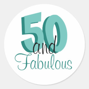 Sticker Rond Funky Turquoise 50 et Fabuleux anniversaire
