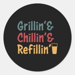 Sticker Rond Funky Vintage Grill Papa - Grillades Recharge de r