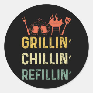 Sticker Rond Funky Vintage Grill Papa - Grillades Recharge de r