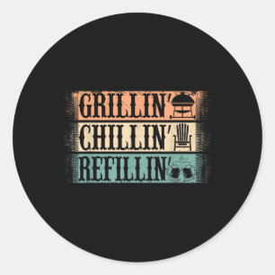 Sticker Rond Funky Vintage Grill Papa - Grillades Recharge de r