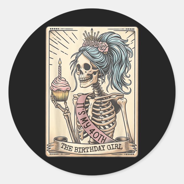 Sticker Rond Funny 40e anniversaire Skeleton Tarot Card Retro G (Devant)