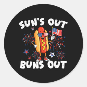 Sticker Rond Funny 4 Juillet Hotdog Drapeau Usa Patriotique Fem