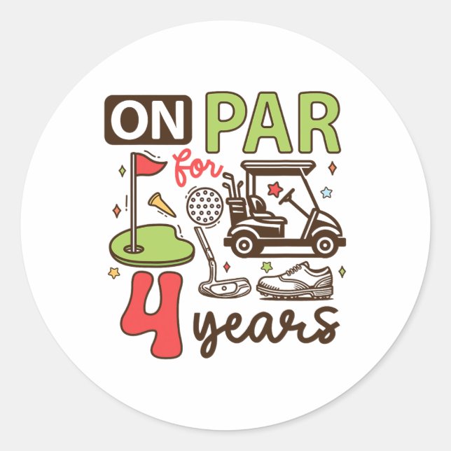 Sticker Rond Funny 4e Anniversaire Chemise de Golf 4 Ans Golfeu (Devant)