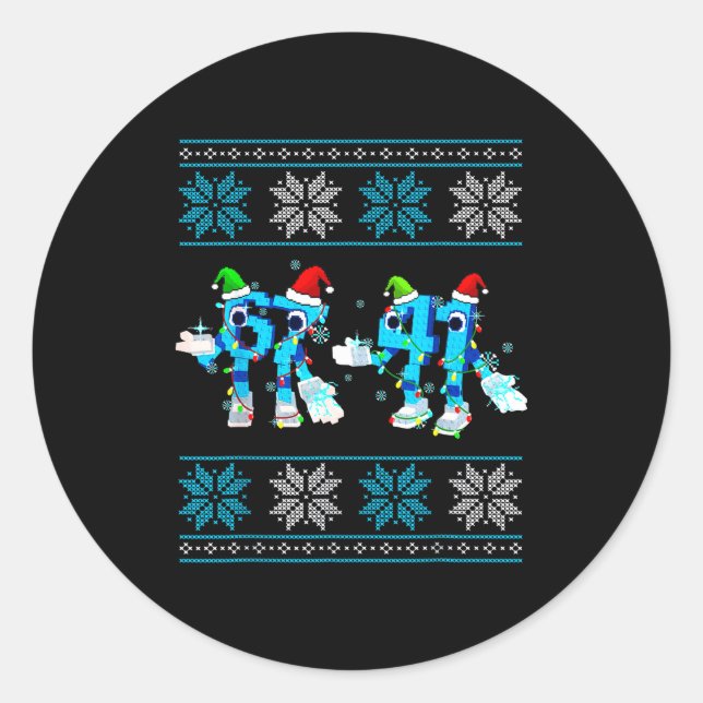 Sticker Rond Funny 67 And 41 Christmas Ugly Sweater For Boys Ki (Devant)