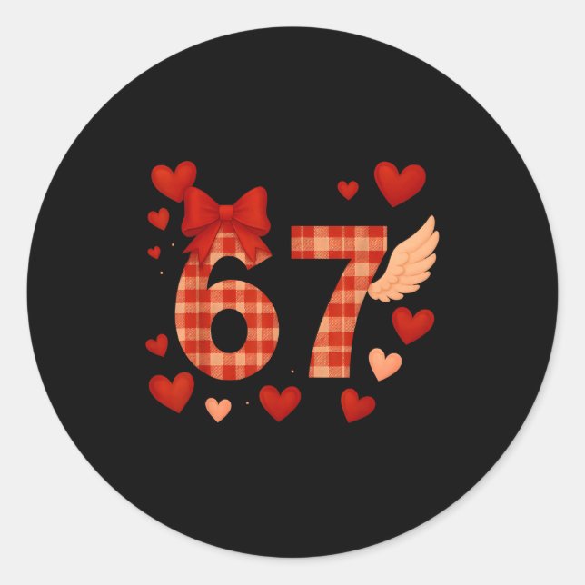 Sticker Rond Funny 67 Checkered Valentines Day Six Seven Men Wo (Devant)
