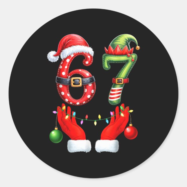 Sticker Rond Funny 67 Christmas 6 7 Meme Pajamas Holiday Gen Al (Devant)