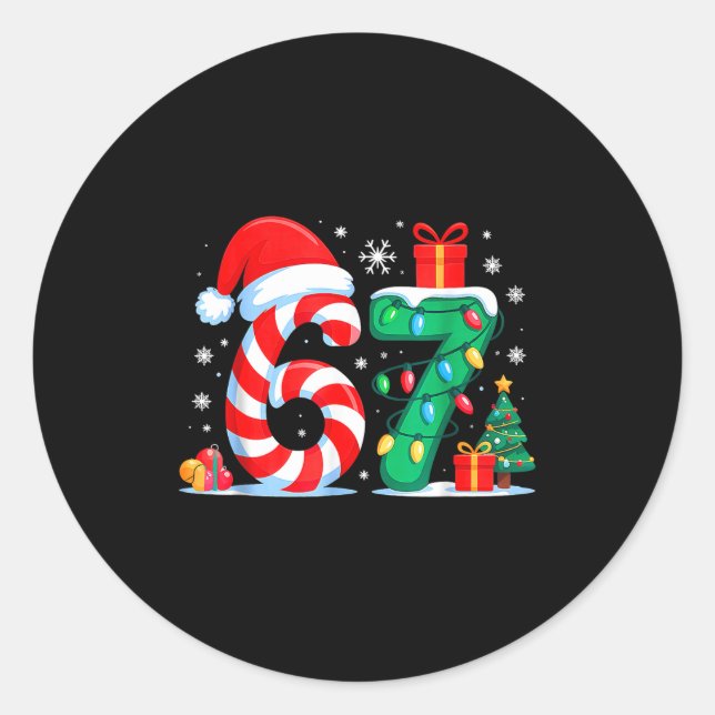 Sticker Rond Funny 67 Christmas 6 7 Six Seven Meme 6 7 Matching (Devant)