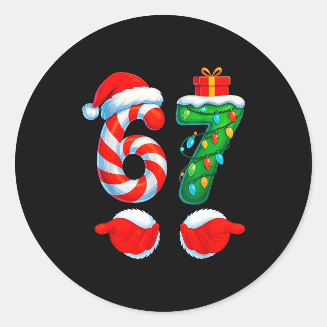 Sticker Rond Funny 67 Christmas 6 7 Six Seven Meme Kids Men Boy (Devant)