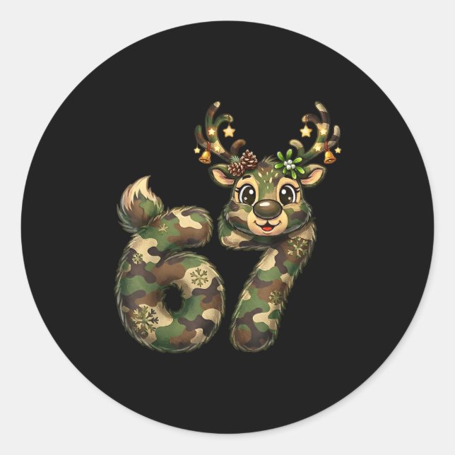 Sticker Rond Funny 67 Christmas Holiday Camo Hunting Reindeer D (Devant)