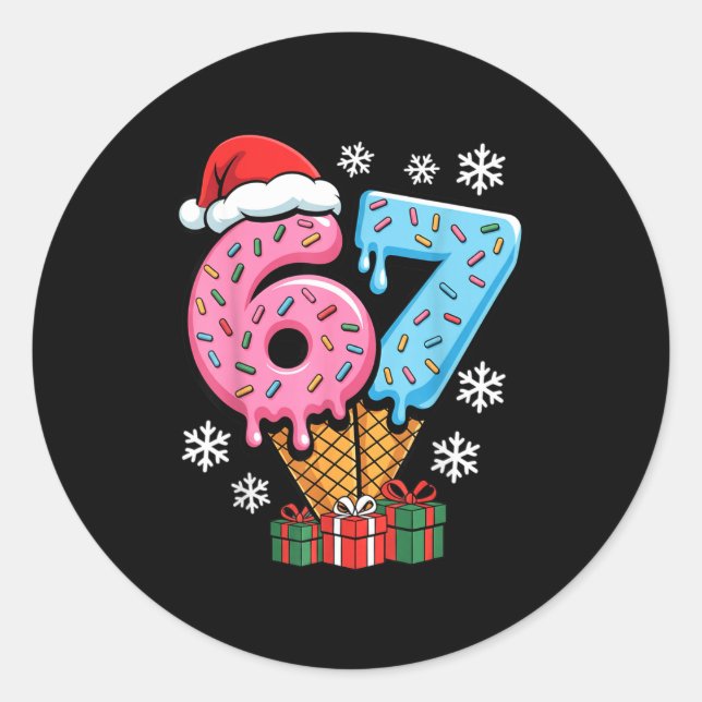 Sticker Rond Funny 67 Christmas Meme Ice Cream 67  (Devant)