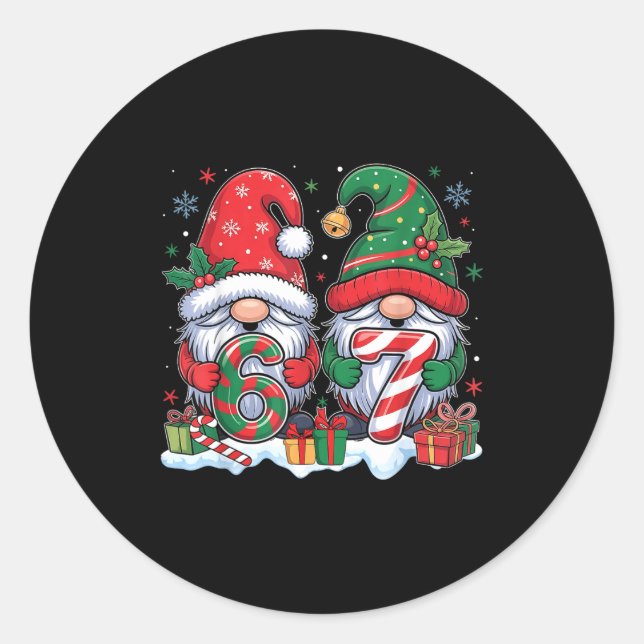 Sticker Rond Funny 67 Christmas Pajamas Six Seven Meme 67 Gnome (Devant)