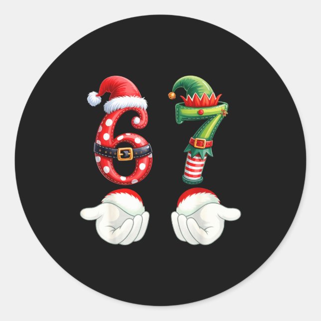 Sticker Rond Funny 67 Christmas Pajamas Six Seven Meme 6 7 Elf  (Devant)