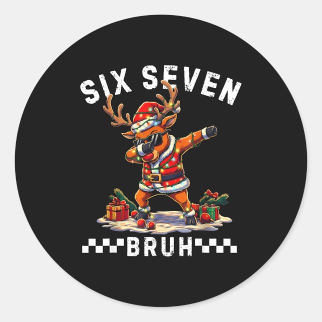 Sticker Rond Funny 67 Christmas Six Seven Meme Dabbing Reindeer (Devant)