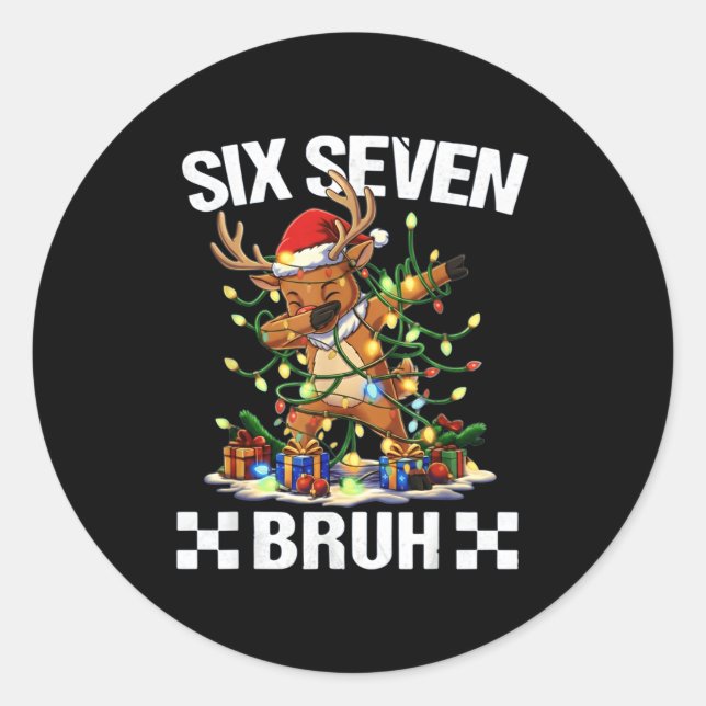 Sticker Rond Funny 67 Christmas Six Seven Meme Dabbing Reindeer (Devant)