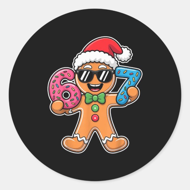 Sticker Rond Funny 67 Christmas Six Seven Meme Xmas Gingerbread (Devant)
