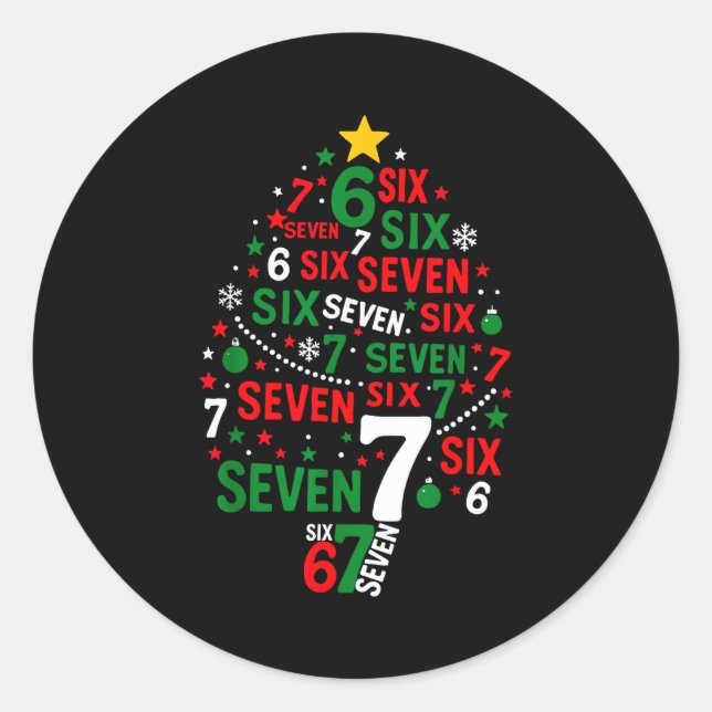 Sticker Rond Funny 67 Christmas Tree Six Seven Xmas  (Devant)
