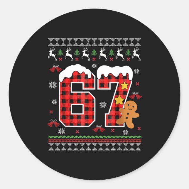 Sticker Rond Funny 67 Christmas Ugly Pajamas Six Seven Meme Bra (Devant)