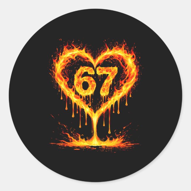 Sticker Rond Funny 67 Flames Heart Love Six Seven Meme Celebrat (Devant)