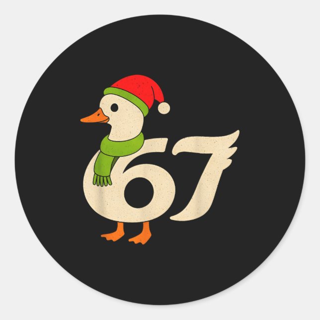 Sticker Rond Funny 67 Goose Christmas 6 7 Meme Duck Santa Hat F (Devant)