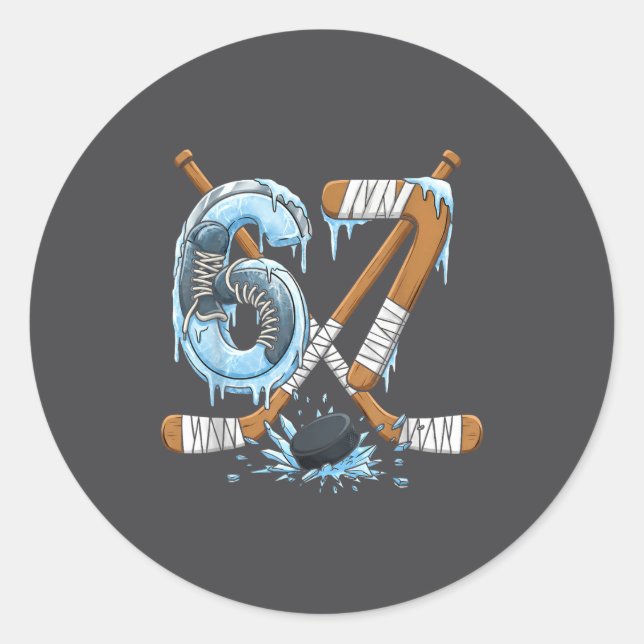 Sticker Rond Funny 67 Ice Hockey Drip Number 67 Ice Hockey  (Devant)