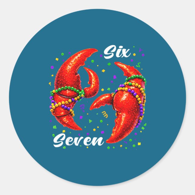 Sticker Rond Funny 67 Mardi Gras Crawfish Meme 6 7 Beads Six Se (Devant)