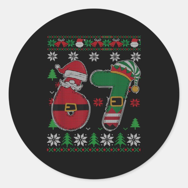 Sticker Rond Funny 67 Meme 6 7 Ugly Sweater For Christmas Boys  (Devant)